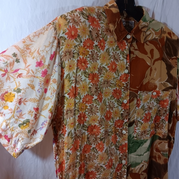 Next Move Vintage Womens Medium Gauze Top Shirt Floral Patchwork Boho - Picture 4 of 8
